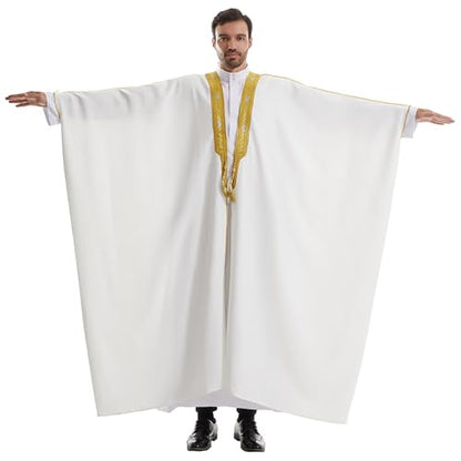 Muslim Men Thobe Thick Golden Tassel Muslim Prayer Cardigan Eid Open Abaya - color: White, size: Large