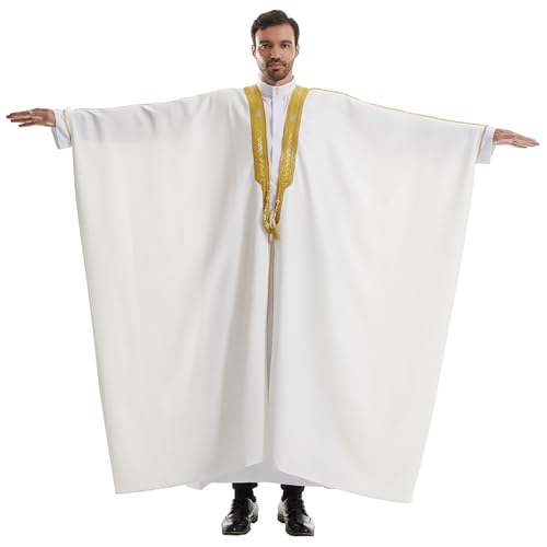 Muslim Men Thobe Thick Golden Tassel Muslim Prayer Cardigan Eid Open Abaya - color: White, size: Medium