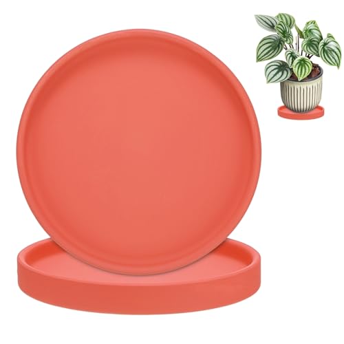 M METERXITY 2-Pack Plant Saucers, 5.7 Inch ID Anti-Rot Root Ceramic Flower Pot Plant Saucers for Indoor/Outdoor, Round Flowerpot Drip Tray [6.1 Inch OD, Light Red] - color: Light Red, size: 5.7 Inch