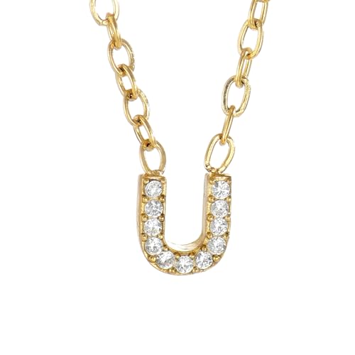 Small Letter Necklace for Women 18K Gold Plated Cubic Zirconia Tiny Initial Necklace Dainty Personalized Name Necklaces - color: U-Gold