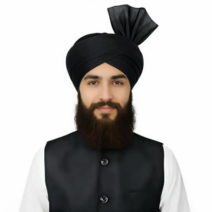 Turban For Men (156 Inches) Long Cloth – Muslim, Sikh, Punjabi Headwrap | For Prayer, Festivals & Special Occasions - color: Black