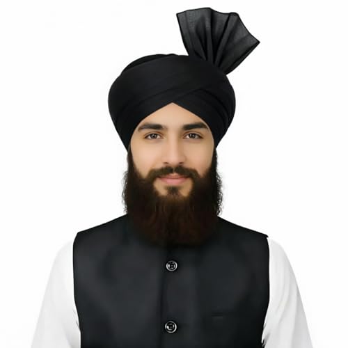 Turban For Men (156 Inches) Long Cloth – Muslim, Sikh, Punjabi Headwrap | For Prayer, Festivals & Special Occasions - color: Black
