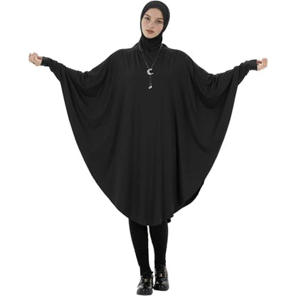 Muslim Abaya Dress for Women Highly Stretchy Batwing Hooded Prayer Hijab - color: Black, size: Medium