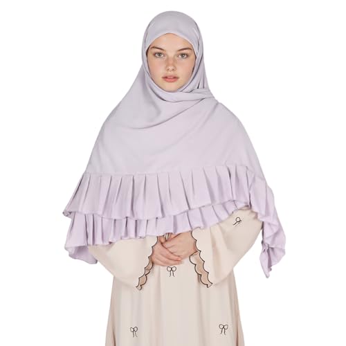 Prayer Hijab for Women Muslim Cotton Blend Lightweight Ruffled Square Scarf - color: Light Purple
