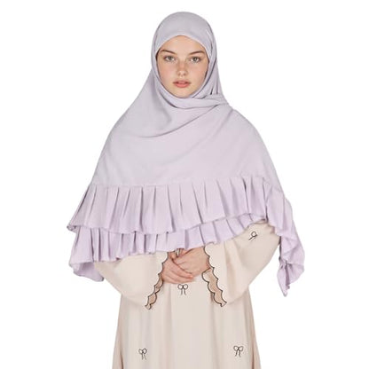 Prayer Hijab for Women Muslim Cotton Blend Lightweight Ruffled Square Scarf - color: Light Purple