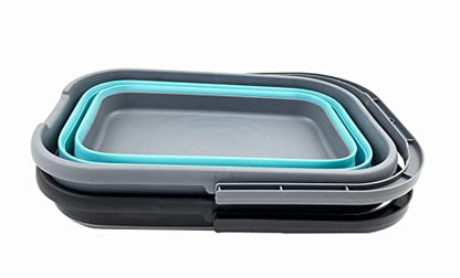 SAMMART 12L (3.1 Gallon) Collapsible Rectangular Handy Bucket/Multiuse Foldable Water Pail for Camping, Fishing (Alloy Grey + Crystal Blue (Set of 2)) - color: Alloy Grey + Crystal Blue (Set of 2)