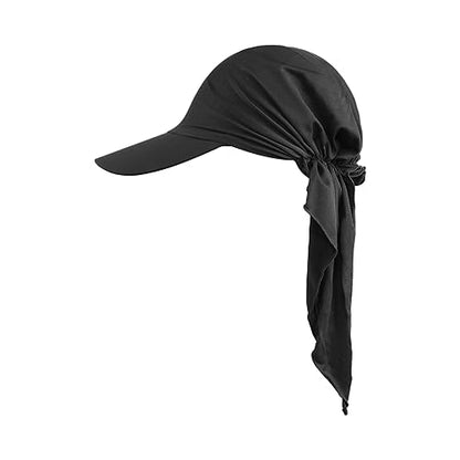Women Muslim Headscarf Hat Pre Tied Hair Loss Turban Solid Color Chemo Baseball Cap Slouchy Bonnet Head Cover - color: Black-