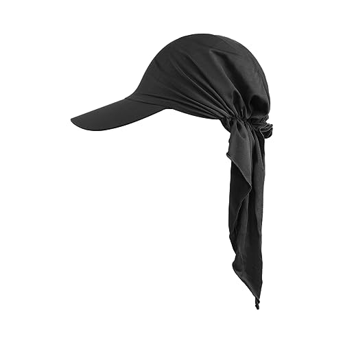 Women Muslim Headscarf Hat Pre Tied Hair Loss Turban Solid Color Chemo Baseball Cap Slouchy Bonnet Head Cover - color: Black-