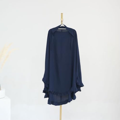 Boedaty Ramadan Eid Prayer Garment Long Khimar Hijab Scarf Wrap with Flounces Abaya Jilbab Muslim Islam for Women - color: Dark Blue1