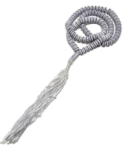 Islam Tasbih 99 Beads 8 mm. AMN-409 Muslim Prayer dhikr Misbaha Rosary with Beautiful Decorated Tassel Eid Ramadan Gift (White) - color: White