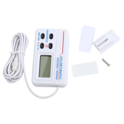 Digital Refrigerator Thermometer -50°C to 70°C with Large LCD Display, High Low Temperature Alarm for Cold Storage Aquarium Box Monitoring, White