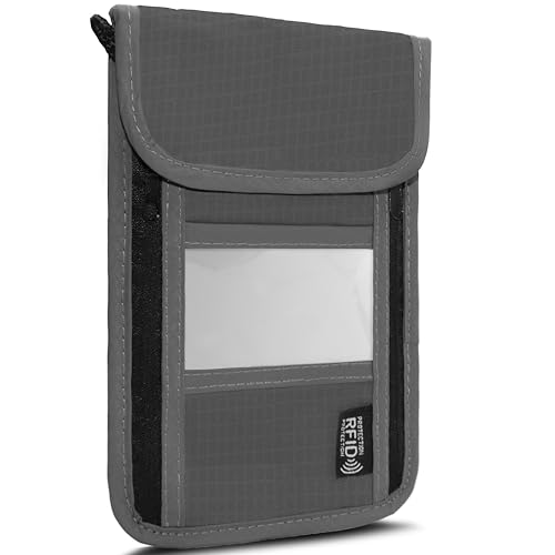 Travel Neck Wallet with RFID Blocking – Passport Holder Organizer Neck Pouch – Portable Easy to Conceal Travel Pouch (PVC Gray) - color: PVC Gray