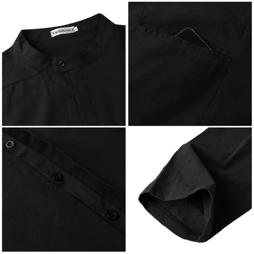 YAOHUOLE Kaftan for Men - Long Sleeve Muslim Thobe with Button Down Closure - color: Black, size: Large