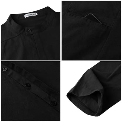 YAOHUOLE Kaftan for Men - Long Sleeve Muslim Thobe with Button Down Closure - color: Black, size: Large