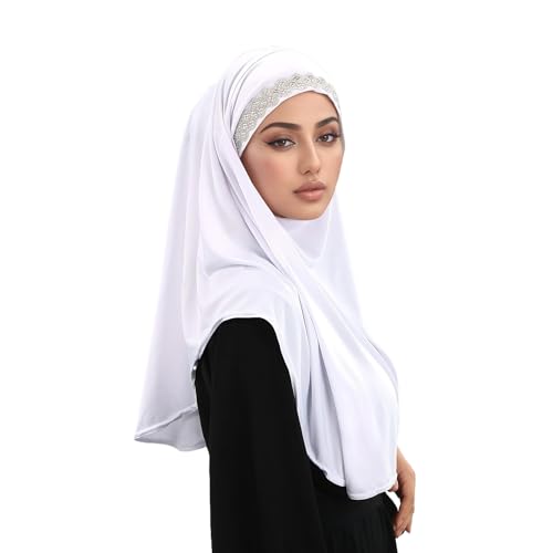Women Elegant Long Scarf Muslim Islamic Ramadan Eid Hijab Prayer Scarf Silk Jersey Turban Headwrap Lightweight Shawl - color: White