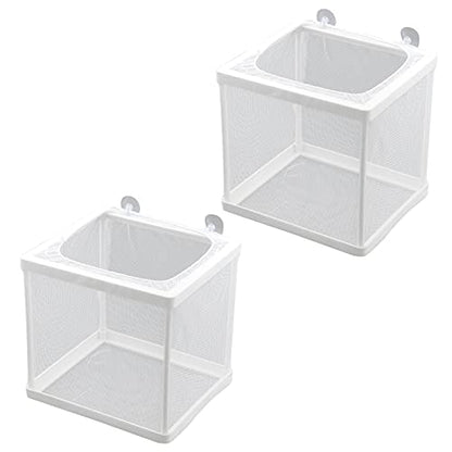 MY MIRONEY 6.3" x 5.63" x 6.22" Fish Incubator Mesh Box Pack of 2 | Aquarium Fish Breeder Box White Nylon Mesh Juvenile Fish Separation Net Fish Fry Hatchery with Suction Cups - style: 6.3" x 5.63" x 6.22"; White; without Divider