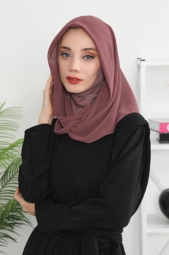 Aisha's Design Pre-tied Cotton-Chiffon Scarf for Women Practical Veil Instant Scarf Hijab Stylish Design - color: Dusty Rose