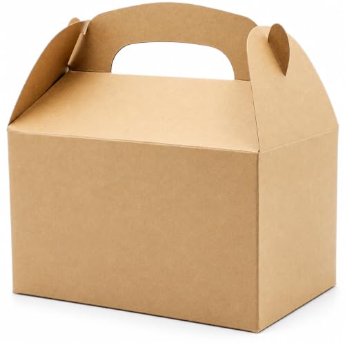 The Dreidel Company Gable Treat Boxes, Party Favors, 6.25" x 3.5" x 3.5" Inch Box, 25-Pack (Brown) - color: Brown