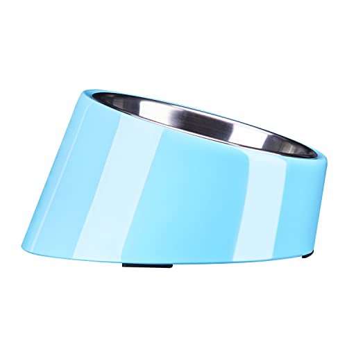 SUPERDESIGN Anti-Vomiting 15° Slanted Pet Bowl, S/0.5 Cup, Blue | 15° Tilted, Anti-Vomit & Neck Relief, Non-Slip Base, Detachable Stainless Steel Liner, Dishwasher Safe, for Cats & Dogs - color: Blue, size: S/0.5 Cup