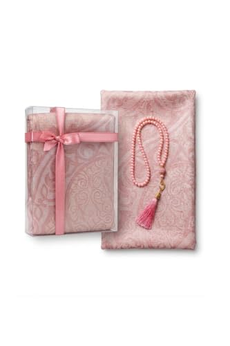 Premium Islamic Prayer Mat Set - Perfect Ramadan Gift for Men & Women - Elegant Tasbih & Luxury Pouch - Portable Sajadah Janamaz Set for Eid, Umrah & Daily Namaz (SJ6 Pink) - color: Pink Sj6