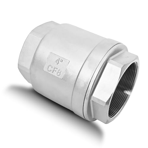 4" NPT Vertical Spring Check Valve, Stainless Female Thread, 1000WOG, DN100 | Non-Return Heavy-Duty Lift Spring Design, Prevent Backflow, Protects Pumps, Quick Shutoff, for Vertical Piping, Water Oil Gas - size: 4"-NPT