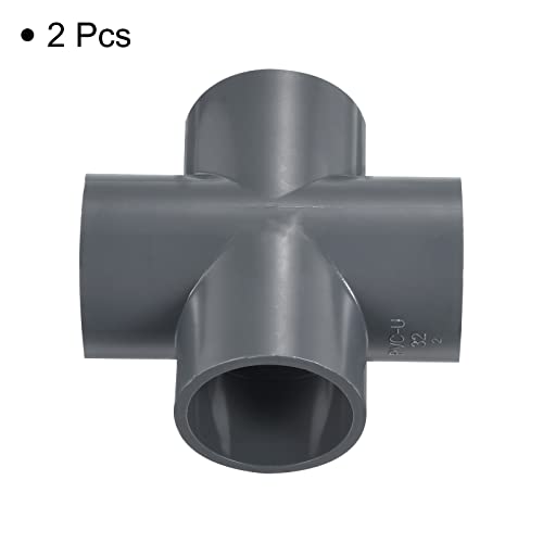 PATIKIL 32mm PVC Pipe Fittings, 2 Pack 4 Way Tee Shape Water Tubing Cross Joint Connectors Adapters for Garden Irrigation Home Aquarium