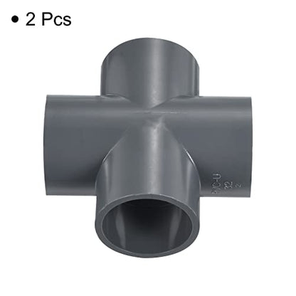 PATIKIL 32mm PVC Pipe Fittings, 2 Pack 4 Way Tee Shape Water Tubing Cross Joint Connectors Adapters for Garden Irrigation Home Aquarium