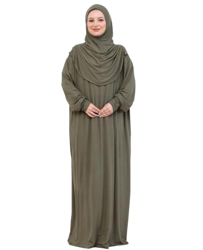 Prien Prayer Dress For Women, Cotton Muslim Abaya, Soft Hijab, Elegant Turkish Islamic Wear For Eid, Ramadan, Umrah, Hajj - color: Khaki