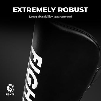 FIGHTR® Shin Guards - with a and Ideal Padding | Thick shin Protection for Kicks in Kickboxing, MMA, Muay Thai and Other Martial Arts - color: Black White, size: Medium