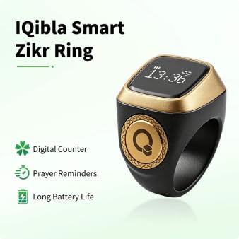 IQibla Smart Zikr Ring, Smart Ring Counter Waterproof Digital Counter & Vibration Reminder, Unisex Azan Alarm Clock Finger Counter for Muslims(18mm Pink) - size: 18mm Pink