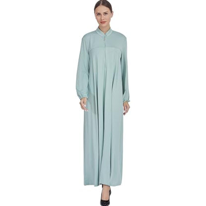 Women Muslim Casual Dress Islamic Maxi Robe Chest Zipper Abaya 1PC Soft Muslim Abaya Eid Kaftan Robe Classic Dress - color: Mint Greena, size: X-Large