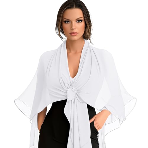 Chiffon Scarf,Soft Breathable Chiffon Shawls and Wraps,Silky Women's Hijab for Evening Dresses Wedding Bridal Scarves - color: White, size: 67 x 28 inches