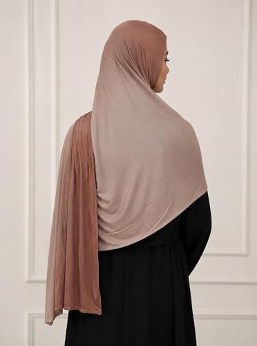 Premium Stretch Cotton Gradient Scarf for Women, Soft Jersey Wrap Shawl, Lightweight Ombre Hijab for Everyday Wear - color: Mctlo2537-khaki