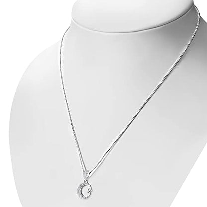 My Daily Styles 925 Sterling Silver CZ Islamic Muslim Pendant Necklace with Crescent Moon and Star Design