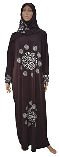 Women's One Piece Isdal Izdal Muslim Islamic Prayer Overhead Dress Modest Outfit Clothing Hijab Scarf Abaya Galabeya Gilbab Kaftan Robe Attire - Dark Brown