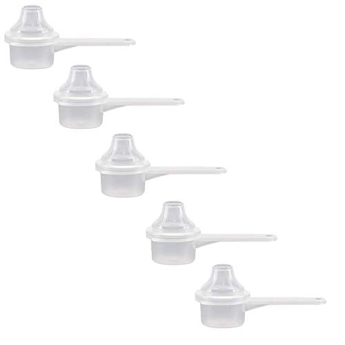 Measuring Scoop & Funnel - No Cap Open Spoons 5-Pack 5cc | Universal open design measuring spoon, Built-in funnel neck pour spout, Quick access cup for coffee powders and baking - size: 5 cc | 1 Teaspoon | 1/3 Tablespoon | 5 mL