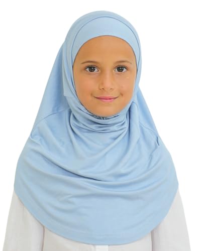 Prien Easy To Wear Hijab For Girls, Muslim Scarf for Kids, Instant Hijabs For Women, Viscose Children Scarves For Ramadan Eid - color: Blue