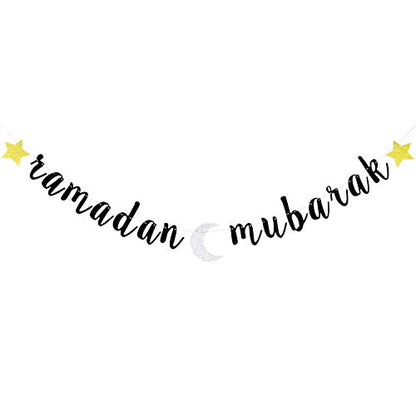Glitter Ramadan Mubarak Banner - Eid Festival Muslim Islam Party Decoration Supplies -2024 Hajj Mubarak Umrah Mubarak Islamic Party Sign