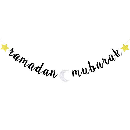 Glitter Ramadan Mubarak Banner - Eid Festival Muslim Islam Party Decoration Supplies -2024 Hajj Mubarak Umrah Mubarak Islamic Party Sign