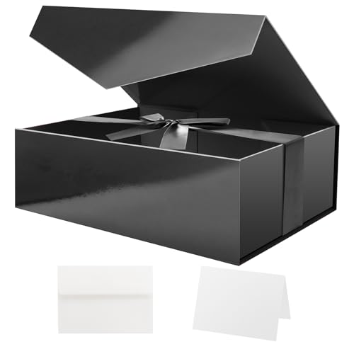 HAPPY POTATO Large Black Gift Box with Magnetic Lid 11.5x8.1x3.8 Inches - color: Black-Side Ribbon-11.5x8.1x3.8 Inches-Pack of 1