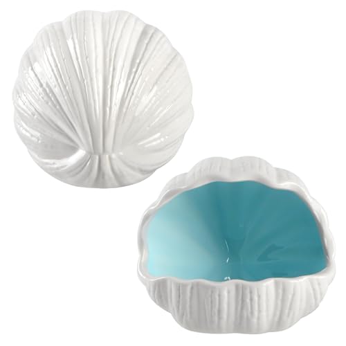 Ceramic Shell Cave with 50 Pearls - Betta Fish & Shrimp Tank Decorative Hideout(Blue + 50PCS Pearl)