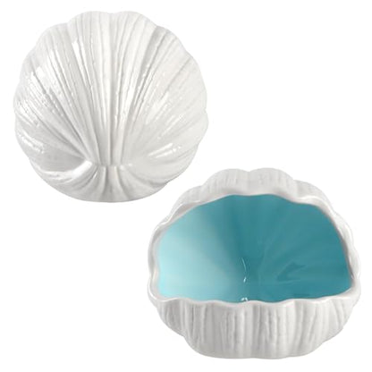 Ceramic Shell Cave with 50 Pearls - Betta Fish & Shrimp Tank Decorative Hideout(Blue + 50PCS Pearl)
