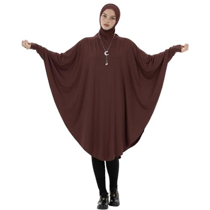 Muslim Abaya Dress for Women Highly Stretchy Batwing Hooded Prayer Hijab - color: Coffee, size: Medium