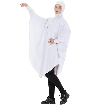 Muslim Abaya Dress for Women Highly Stretchy Batwing Hooded Prayer Hijab - color: White, size: Large