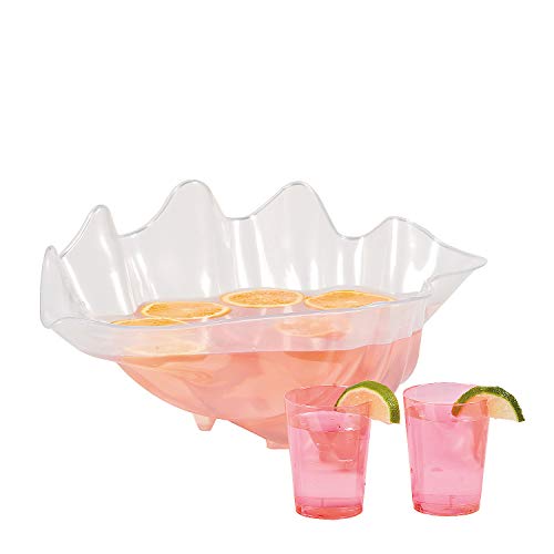 Fun Express Large Serving Bowl 18-Inch Clear Plastic Seashell Punch Bowl for Parties - Decorative Shell Bowl Beach Theme Events, Luau Celebrations & Outdoor Entertaining | Food-Safe Acrylic Design