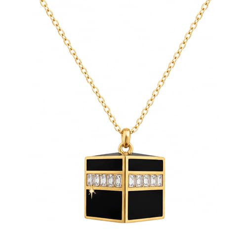 Bolenvi Gold Kaaba Necklace by MAHJ - Muslim Islamic Ramadan Hajj Umrah Eid Gifts, 14K Plated Pendant Necklace, Allah Mecca, Saudi Arabia, Arabic Islamic Jewelry For Women & Men