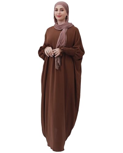 Muslim Prayer Abaya Islamic Women's Khimar Pure Color Hijab Dress Long Sleeve Dubai Kaftan - color: Coffee