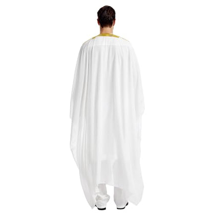 FYMNSI Men's Robe Muslim Clothes Kimono Loose Abaya Dresses Long Sleeve Embroidered Chiffon Kaftan Casual Formal Dubai Thobe - color: White, size: X-Large