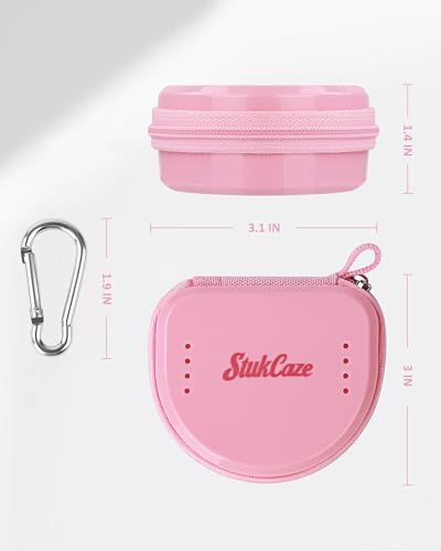 Mouth Guard Case with Zipper & Carabiner, Ventilated,Night & Travel Storage | Universal Storage for Adult & Youth Night Guard & Mouth Guard, Portable and Carrying Hard Case, Pink