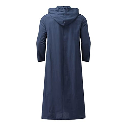 Alalaso Mens Muslim Thobe Kaftan Robe Saudi Arabic Middle East Islamic Long Gown Dress Long Sleeve Clothing Ramadan Jubbah - color: 1-navy, size: Small